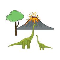 vulkaan met dinosaurus in berg illustratie vector