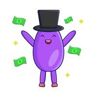 aubergine karakter met geld illustratie vector