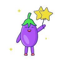 aubergine met ster ballon in hand- illustratie vector