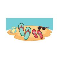sandalen, bal met zonnebril in strand illustratie vector
