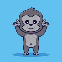 schattig gorilla verhogen beide handen vector tekenfilm illustratie