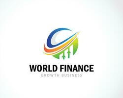 wereld financiën logo creatief pijl bedrijf wereldbol groei markt ontwerp concept vector