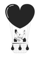 vriendinnetjes drijvend Aan heet lucht ballon zwart en wit 2d lijn tekenfilm karakters. liefhebbend lesbienne paar geïsoleerd vector schets mensen. romantisch datum ballonvaren monochromatisch vlak plek illustratie