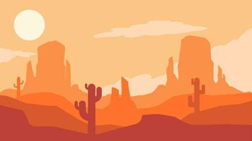 woestijn landschap vector illustratie. Ravijn woestijn silhouet landschap met zonsondergang lucht. wild west woestijn landschap voor illustratie, achtergrond of behang. Amerikaans woestijn vector illustratie