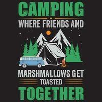 camping waar vrienden en marshmallows krijgen geroosterd samen, camping ontwerp, berg ontwerp vector