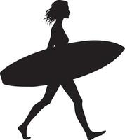 minimaal vrouwen surfing vector silhouet, zwart kleur silhouet, wit terug grond 2