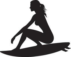 minimaal vrouwen surfing vector silhouet, zwart kleur silhouet, wit terug grond 9