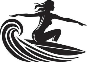 minimaal vrouwen surfing vector silhouet, zwart kleur silhouet, wit terug grond 18