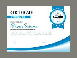 certificaat sjabloon met blauw kromme element vector