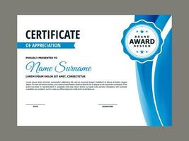 certificaat sjabloon met blauw kromme element vector