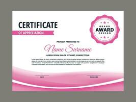 certificaat sjabloon met vers roze golvend element vector