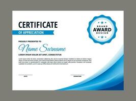 certificaat sjabloon met blauw golvend element vector