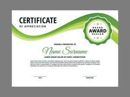 certificaat sjabloon met groen golvend element vector