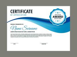 certificaat sjabloon met blauw golvend element vector