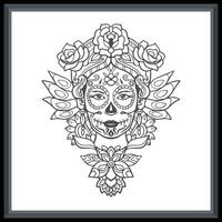 calavera meisje hoofd mandala kunsten geïsoleerd Aan wit achtergrond. vector