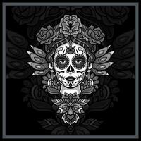 monochroom calavera meisje hoofd mandala kunsten. vector