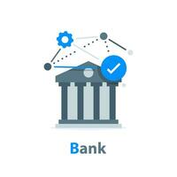 bank gebouw, bank financiering, geld aandelenbeurs, financieel Diensten, Geldautomaat, concept voor web pagina, plat ontwerp icoon vector illustratie