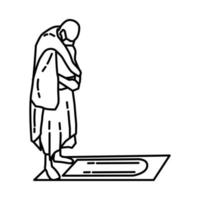 bidden in hadj icoon. doodle hand getrokken of schets pictogramstijl vector