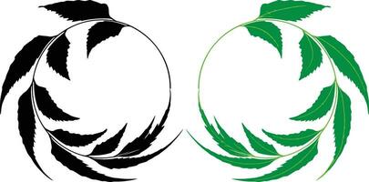 twee bladeren met groen en zwart bladeren Aan wit achtergrond, hand- getrokken illustratie blad kader, logo vector