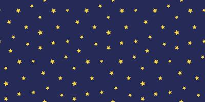 ster lucht naadloos patroon. nacht donker blauw vector achtergrond met helder geel sterren. gemakkelijk tekening illustratie voor behang, kleding stof, of omhulsel papier