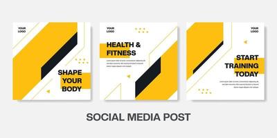 fitness banner post gele achtergrond. sport sportschool social media post met moderne trendy vorm. vectorillustratie. vector