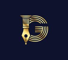 g brief advocaat logo met creatief ontwerp goud kleur vector