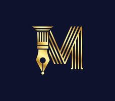 m brief advocaat logo met creatief ontwerp goud kleur vector