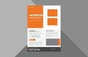 interieur flyer ontwerpsjabloon. onroerend goed interieur poster folderontwerp. a4 sjabloon, brochureontwerp, omslag, flyer, poster, drukklaar vector