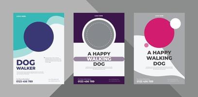 flyerontwerp voor hondenuitlaters. huisdier wandelen service poster folder ontwerpsjabloon. bundel, a4-sjabloon, brochureontwerp, omslag, flyer, poster, drukklaar vector