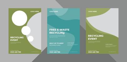 recycling evenement flyer ontwerpsjabloon. wereldwijd recycling evenement poster folderontwerp. bundel, a4-sjabloon, brochureontwerp, omslag, flyer, poster, drukklaar vector