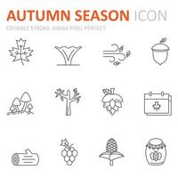 verzameling van herfst seizoen verwant lijn pictogrammen. 64x64 pixel perfect. bewerkbare beroerte vector