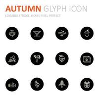 verzameling van herfst seizoen verwant glyph pictogrammen. 64x64 pixel perfect. bewerkbare beroerte vector