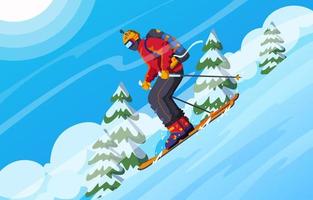 skiën op de berg in de winter vector