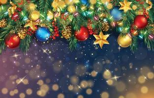 Kerst ornamenten achtergrond met guirlande en kerstballen vector