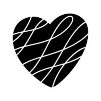 hand- getrokken zwart hart liefde met wit lijnen. vector Valentijn logo icoon illustratie. decor voor groet kaart, bruiloft, mok, foto overlays, t-shirt afdrukken, folder, poster ontwerp