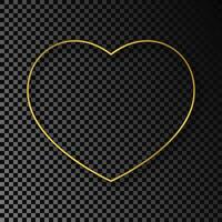 goud gloeiend hart vorm kader met schaduw geïsoleerd Aan donker achtergrond. glimmend kader met gloeiend Effecten. vector illustratie.