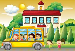 Studenten die schoolbus naar school berijden vector