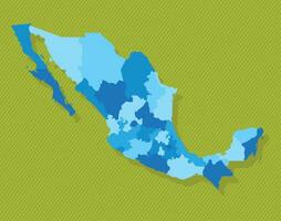 Mexico kaart met Regio's blauw politiek kaart groen achtergrond vector illustratie