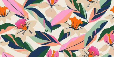 hand- getrokken tropisch bloemen, naadloos patronen met bloemen voor kleding stof, textiel, kleding, omhulsel papier, omslag, banier, interieur decor, abstract achtergronden. vector illustratie.