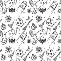 naadloze halloween vector patroon. doodle vector met halloween pictogrammen op witte achtergrond. vintage halloween-pictogrammen, zoete elementenachtergrond voor uw project.