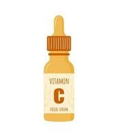 vitamine c serum. hydraterend essence. fruit zuur voor gezicht. natuurlijk huid zorg Product. ochtend- routine. hand- getrokken biologisch Product. vector illustratie in vlak tekenfilm stijl