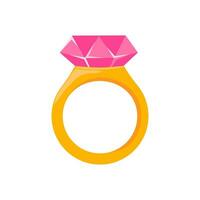 verloving ring met helder roze diamant. liefde bekentenis en voorstel geschenk voor Valentijnsdag dag. vector illustratie Aan wit achtergrond. gedetailleerd tekenfilm element