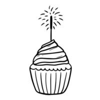 feestelijke cupcake met sterretje geïsoleerd op een witte achtergrond. vector handgetekende illustratie in doodle stijl. perfect voor kaarten, logo, uitnodigingen, decoraties, verjaardagsontwerpen.