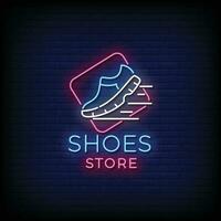 neon teken schoenen op te slaan met steen muur achtergrond vector