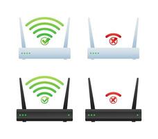 verschillend Wifi routers met verschillend symbolen. netwerk Wifi router. draadloze ethernet modem. vector voorraad illustratie