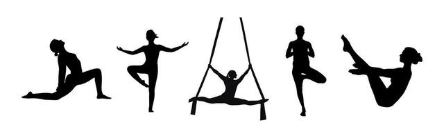 gedetailleerd kleurrijk silhouet yoga vector illustratie. geschiktheid concept. gymnastiek.