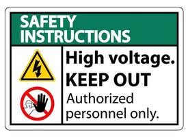 veiligheidsinstructies hoogspanning weghouden teken isoleren op witte achtergrond, vectorillustratie eps.10 vector