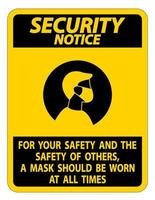 veiligheidsmededeling voor uw veiligheid en anderen maskeren te allen tijde teken op witte achtergrond vector