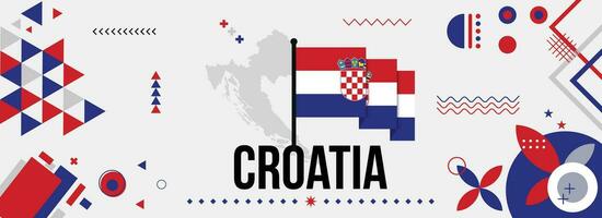 Kroatië nationaal of onafhankelijkheid dag banier voor land viering. vlag en kaart van Kroatië met verheven vuisten. modern retro ontwerp met typorgaphy abstract meetkundig pictogrammen. vector illustratie.