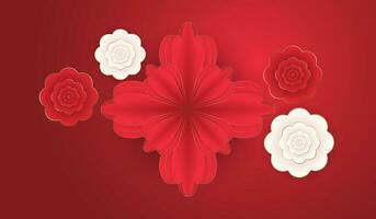 groep van bloemen voor gelukkig Chinese nieuw jaar, Chinese bloemen Aan rood banier, jaar van de draak banier sjabloon ontwerp met bloemen vector